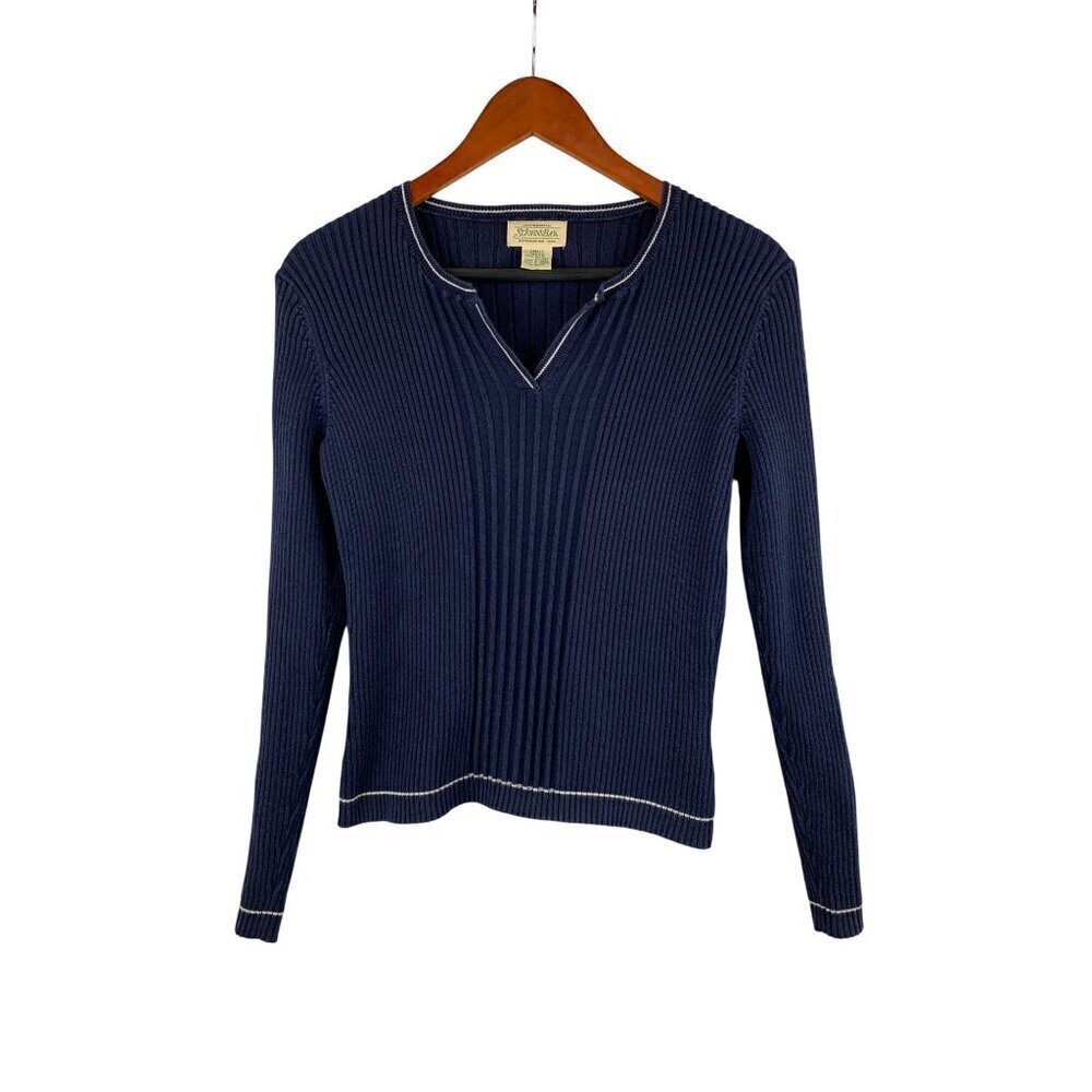 St. Johns Bay Authentic 100% Cotton Ribbed Long Sleeve Sweater Small Blue